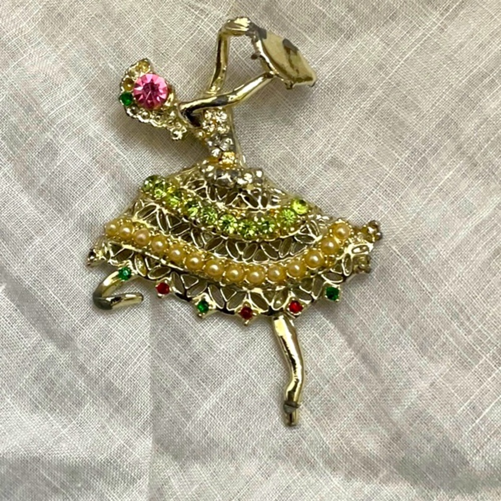 Vintage Dancing Girl Lady Flamenco Dancer Ballerina Brooch ~ AS - IS FINAL PRICE